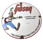 Vintage Gibson Guitars – Acoustic Electric Bass Porcelain Gas Station Goofy Sign