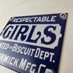 Vintage Girls Wanted Sign – Biscuit Department Porcelain Gas Pump Sign - Image 12