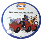 Vintage Gulf Gasoline Sign – Mickey Mouse Porcelain Gas Pump Station Sign