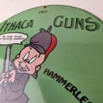 Vintage Gun Sign – Ithaca Firearm Sales Porcelain Gas Oil Pump Advertising Sign - Image 12