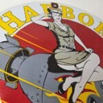 Vintage Harbor Gasoline Sign – Bomber Girl Gas Pump Motor Oil Porcelain Sign - Image 5