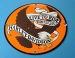 VINTAGE HARLEY DAVIDSON MOTORCYCLE PORCELAIN GAS BIKE BAR SHIELD BALD EAGLE SIGN - Image 2