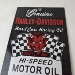 Vintage Harley Davidson Motorcycle Sign – Racing Oil Porcelain Pump Ad Sign - Image 3