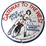 Vintage Harley Davidson Motorcycles Sign – Gateway West Gas Pump Porcelain Sign - Image 2