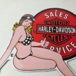 Vintage Harley Davidson Motorcycles Sign – Porcelain Gas Pump Sales Service Sign - Image 3