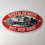 Vintage Hot Rod Shop Sign – Speed Demon Gasoline Service Pump Porcelain Sign - Image 12