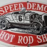 Vintage Hot Rod Shop Sign – Speed Demon Gasoline Service Pump Porcelain Sign - Image 3