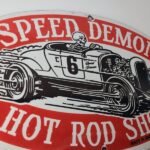 Vintage Hot Rod Shop Sign – Speed Demon Gasoline Service Pump Porcelain Sign - Image 5