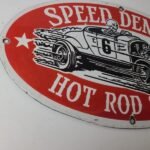 Vintage Hot Rod Shop Sign – Speed Demon Gasoline Service Pump Porcelain Sign - Image 6