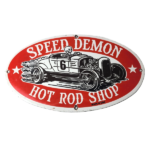 Vintage Hot Rod Shop Sign – Speed Demon Gasoline Service Pump Porcelain Sign - Image 2