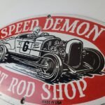 Vintage Hot Rod Shop Sign – Speed Demon Gasoline Service Pump Porcelain Sign - Image 8