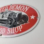 Vintage Hot Rod Shop Sign – Speed Demon Gasoline Service Pump Porcelain Sign - Image 9