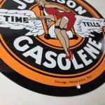 Vintage Johnson Gasoline Sign – Time Tells Gas Oil Pump Plate Porcelain Sign - Image 11