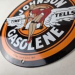 Vintage Johnson Gasoline Sign – Time Tells Gas Oil Pump Plate Porcelain Sign - Image 14