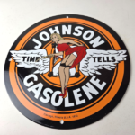 Vintage Johnson Gasoline Sign – Time Tells Gas Oil Pump Plate Porcelain Sign - Image 15