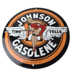 Vintage Johnson Gasoline Sign – Time Tells Gas Oil Pump Plate Porcelain Sign - Image 2