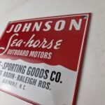 Vintage Johnson Sea Horse Sign – Boat Engines Outboards Porcelain Gas Pump Sign - Image 12