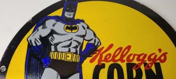 Vintage Kelloggs Sign – Corn Flakes Porcelain Batman Cereal Breakfast Gas Sign - Image 3