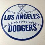 Vintage LA Dodgers Sign – MLB Baseball Stadium Porcelain Gas Pump Sign - Image 15