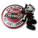Vintage Large Chevrolet Sign – Felix the Cat Advertisement Gas Porcelain Sign