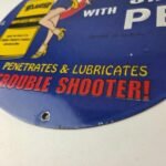 Vintage Lubricant Sign – Pin Up Trouble Shooter Porcelain Gas Service Sign - Image 11