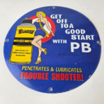Vintage Lubricant Sign – Pin Up Trouble Shooter Porcelain Gas Service Sign - Image 15