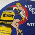 Vintage Lubricant Sign – Pin Up Trouble Shooter Porcelain Gas Service Sign - Image 3