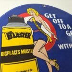 Vintage Lubricant Sign – Pin Up Trouble Shooter Porcelain Gas Service Sign - Image 5