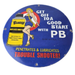 Vintage Lubricant Sign – Pin Up Trouble Shooter Porcelain Gas Service Sign - Image 2