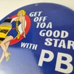 Vintage Lubricant Sign – Pin Up Trouble Shooter Porcelain Gas Service Sign - Image 9