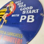 Vintage Lubricant Sign – Pin Up Trouble Shooter Porcelain Gas Service Sign - Image 10
