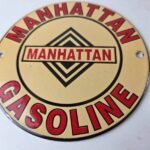Vintage Manhattan Gasoline Sign – Gas Service Station Pump Porcelain Sign - Image 4