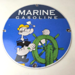 Vintage Marine Gasoline Sign – Popeye Sailor Porcelain Enamel Gas Oil Pump Sign - Image 15