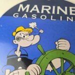Vintage Marine Gasoline Sign – Popeye Sailor Porcelain Enamel Gas Oil Pump Sign - Image 3