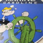 Vintage Marine Gasoline Sign – Popeye Sailor Porcelain Enamel Gas Oil Pump Sign - Image 4