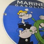 Vintage Marine Gasoline Sign – Popeye Sailor Porcelain Enamel Gas Oil Pump Sign - Image 6
