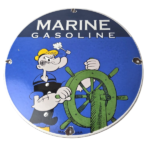 Vintage Marine Gasoline Sign – Popeye Sailor Porcelain Enamel Gas Oil Pump Sign