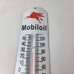 Vintage Mobil Gas Sign – Service Station Pump Ad Sign on Porcelain Thermometer - Image 3