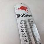Vintage Mobil Gas Sign – Service Station Pump Ad Sign on Porcelain Thermometer - Image 5