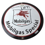 Vintage Mobil Gasoline Sign – Mobilgas Oil Pump Plate Porcelain Sign - Image 2