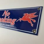 Vintage Mobil Gasoline Sign – Tobacco No Smoking Porcelain Gas Station Pump Sign - Image 8