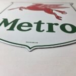 Vintage Mobil Metro Sign – Porcelain Metro Gasoline Pegasus Gas Pump Sign - Image 11