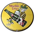 Vintage Mountain Dew Porcelain Sign – Moonshiner Bottle Boy Sign