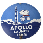 Vintage NASA Apollo Sign – Space Shuttle Snoopy Astronaut Porcelain Gas Sign - Image 2