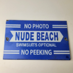 Vintage Nude Beach Sign – No Peeking Gas Pump Porcelain Sign - Image 12