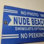 Vintage Nude Beach Sign – No Peeking Gas Pump Porcelain Sign - Image 5
