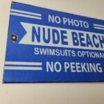 Vintage Nude Beach Sign – No Peeking Gas Pump Porcelain Sign - Image 6