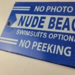 Vintage Nude Beach Sign – No Peeking Gas Pump Porcelain Sign - Image 10