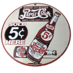 Vintage Pepsi-Cola 5¢ Bottle Porcelain Sign – Worth Dime Nickel Sign - Image 2