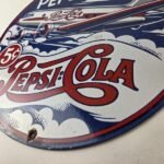 Vintage Pepsi Porcelain Sign – 5 Cent Airplane Ad Drink Soda Cola Sign - Image 14